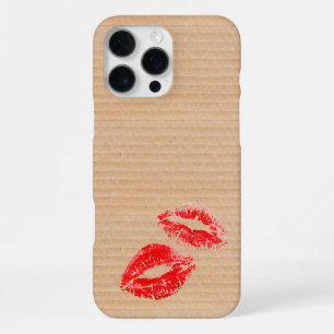 Fun Cardboard Box Texture Red Lipstick Kiss Print iPhone 16 Pro Max Case
