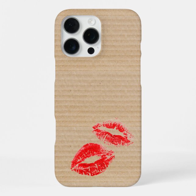 Fun Cardboard Box Texture Red Lipstick Kiss Print iPhone Case (Back)