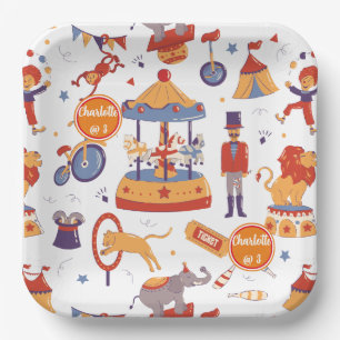 Fun Carnival Kids' Birthday Circus Pattern Clown Paper Plate