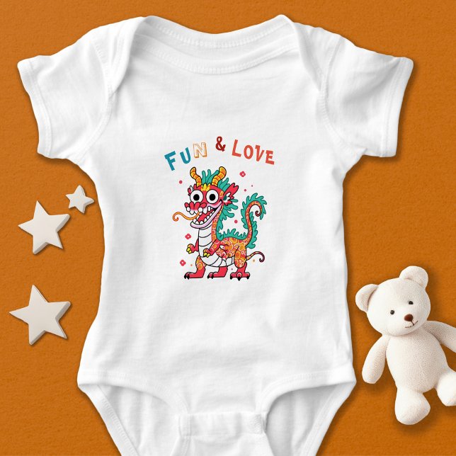 Fun Carton Dragon Chinese New Year Fu Kids Gift Ba Baby Bodysuit (Creator Uploaded)