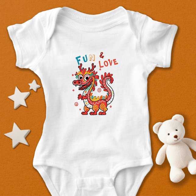 Fun Carton Dragon Chinese New Year Fu Kids Gift Baby Bodysuit (Creator Uploaded)