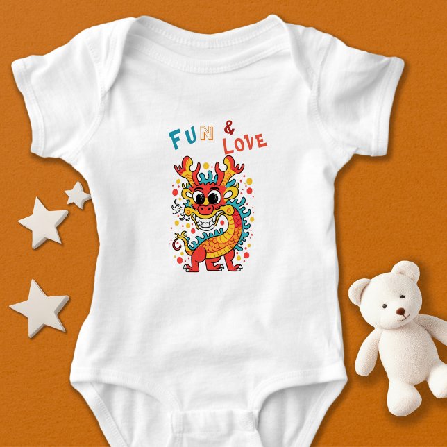Fun Carton Dragon Chinese New Year Fu Kids Gift Baby Bodysuit (Creator Uploaded)