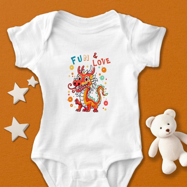 Fun Carton Dragon Chinese New Year Fu Kids Gift Baby Bodysuit (Creator Uploaded)