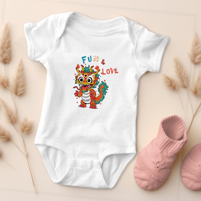 Fun Carton Dragon Chinese New Year Fu Kids Gift Baby Bodysuit (Creator Uploaded)