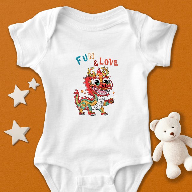 Fun Carton Dragon Chinese New Year Fu Kids Gift Baby Bodysuit (Creator Uploaded)