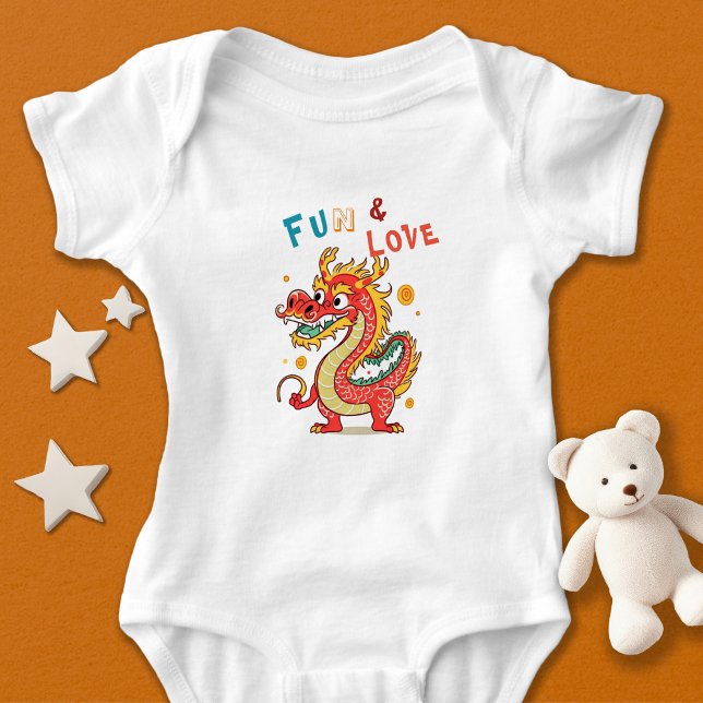 Fun Carton Dragon Chinese New Year Fu Kids Gift Baby Bodysuit (Creator Uploaded)