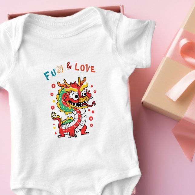 Fun Carton Dragon Chinese New Year Fu Kids Gift Baby Bodysuit (Creator Uploaded)