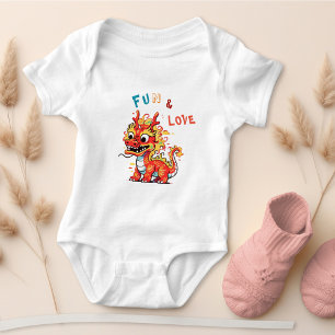 Fun Carton Dragon Chinese New Year Fu Kids Gift Baby Bodysuit