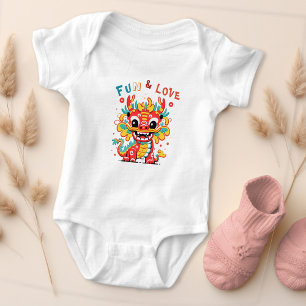 Fun Carton Dragon Chinese New Year Fu Kids Gift Baby Bodysuit