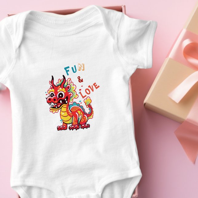 Fun Carton Dragon Chinese New Year Fu Kids Gift Baby Bodysuit (Creator Uploaded)