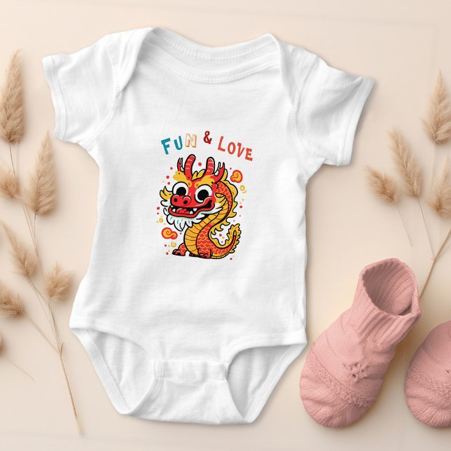 Fun Carton Dragon Chinese New Year Fu Kids Gift Baby Bodysuit (Creator Uploaded)