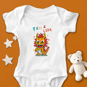 Fun Carton Dragon Chinese New Year Fu Kids Gift Baby Bodysuit