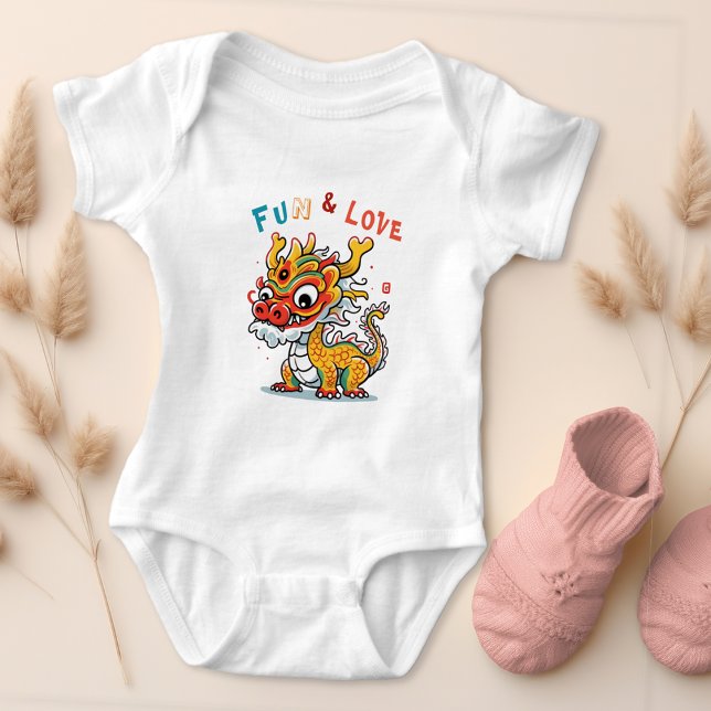 Fun Carton Dragon Chinese New Year Fu Kids Gift Baby Bodysuit (Creator Uploaded)