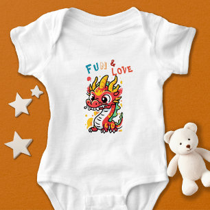 Fun Carton Dragon Chinese New Year Fu Kids Gift Baby Bodysuit
