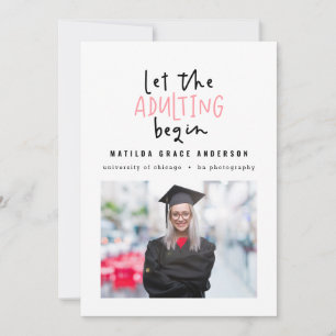 Fun cartoon adulting graduation photo announcement