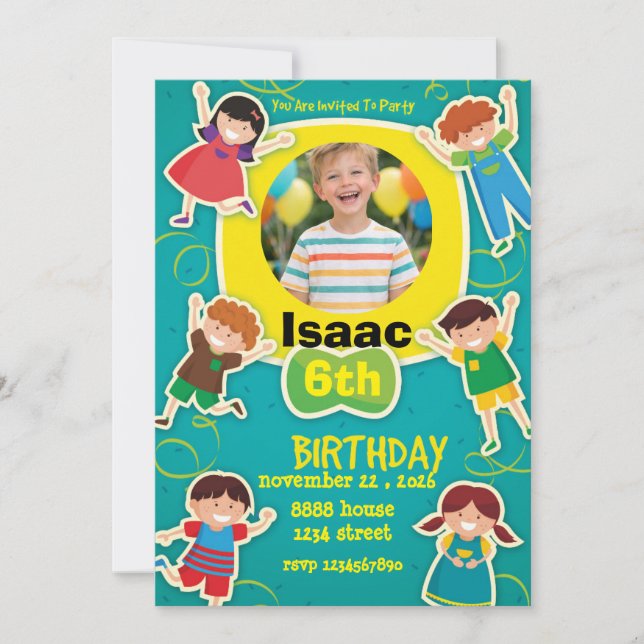 Fun Cartoon Birthday Invitation – Colorful Kids  (Front)