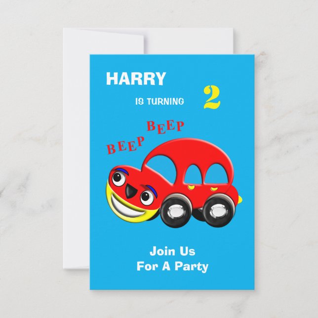 Fun Cartoon Car Themed Birthday Invitation (Front)