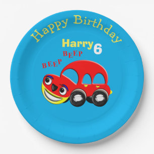 Fun Cartoon Car Themed Birthday Paper Plate