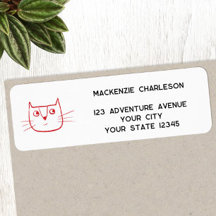 Fun Cartoon Cat Personalised Return Address Label
