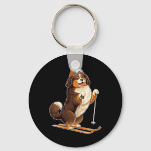 Fun Cartoon Dog Enjoying Skiing Key Ring