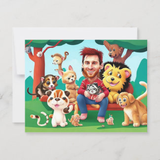 Fun cartoon image Messi cute animals Postcard