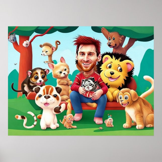 Fun cartoon image Messi cute  animals Poster (Front)