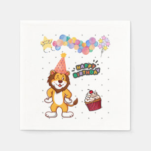 Fun Cartoon Lion Birthday Party Napkins