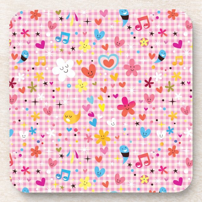 fun cartoon pattern pink coaster (Front)