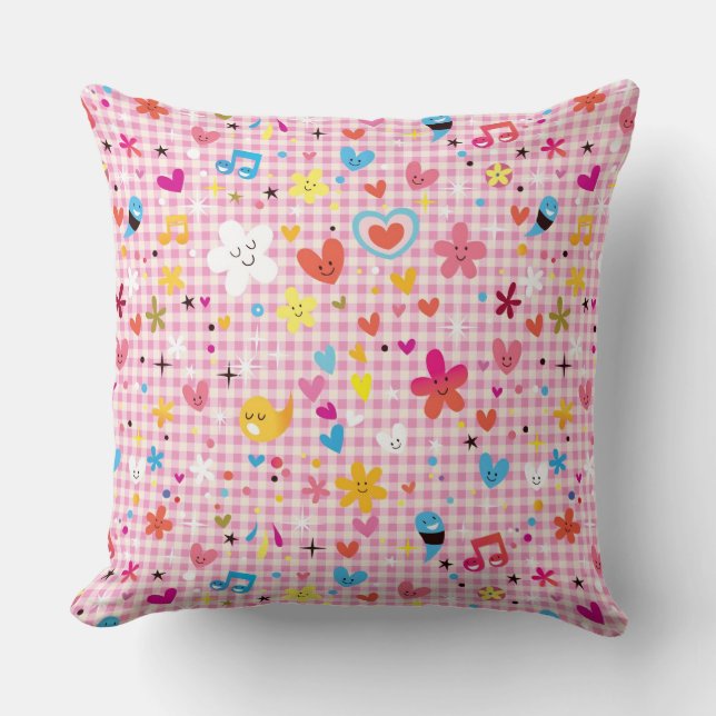 fun cartoon pattern pink cushion (Front)