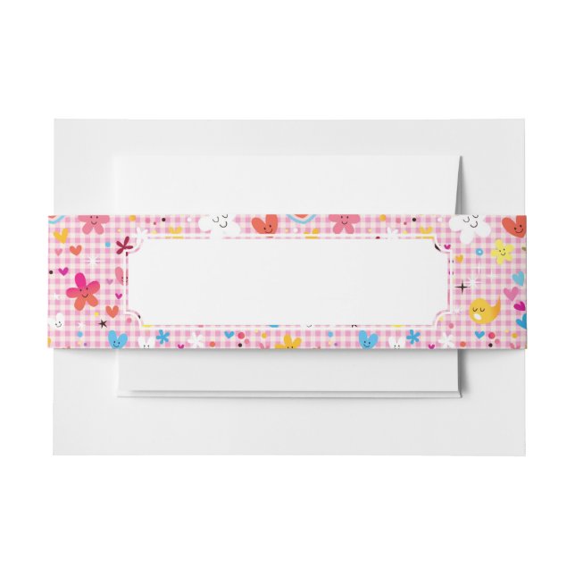 fun cartoon pattern pink invitation belly band (Front Example)