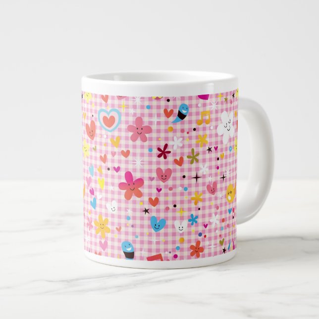 fun cartoon pattern pink large coffee mug (Front Right)