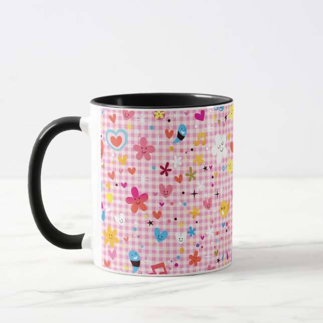 fun cartoon pattern pink mug (Left)