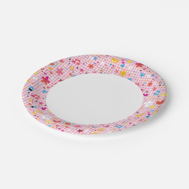 fun cartoon pattern pink paper plate (Angled)
