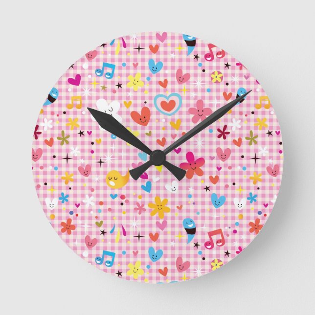 fun cartoon pattern pink round clock (Front)