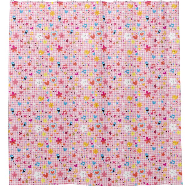 fun cartoon pattern pink shower curtain (Front)