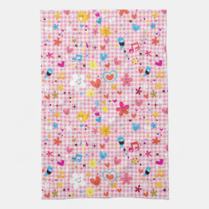 fun cartoon pattern pink tea towel