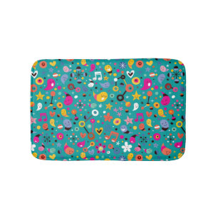 fun cartoon pattern teal bath mat
