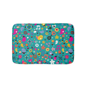 fun cartoon pattern teal bath mat