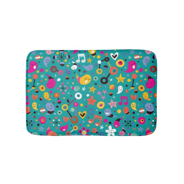fun cartoon pattern teal bath mat (Front)