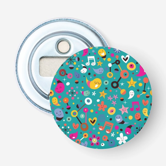 fun cartoon pattern teal bottle opener (Front)