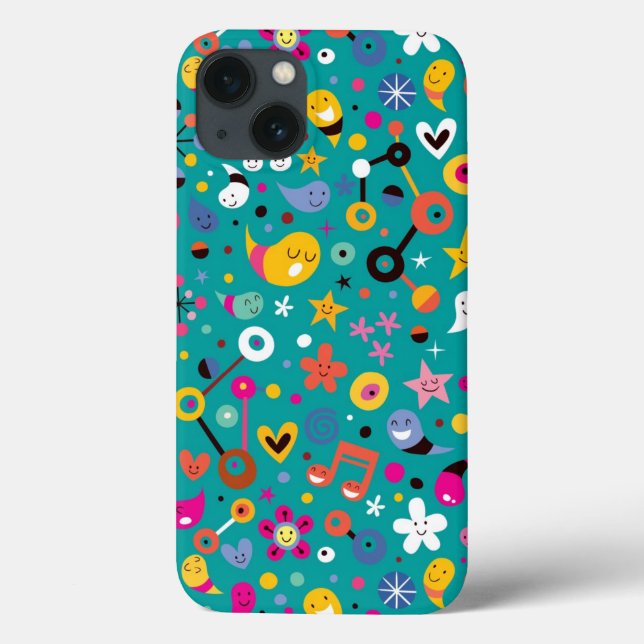 fun cartoon pattern teal Case-Mate iPhone case (Back)