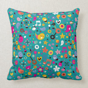 fun cartoon pattern teal cushion