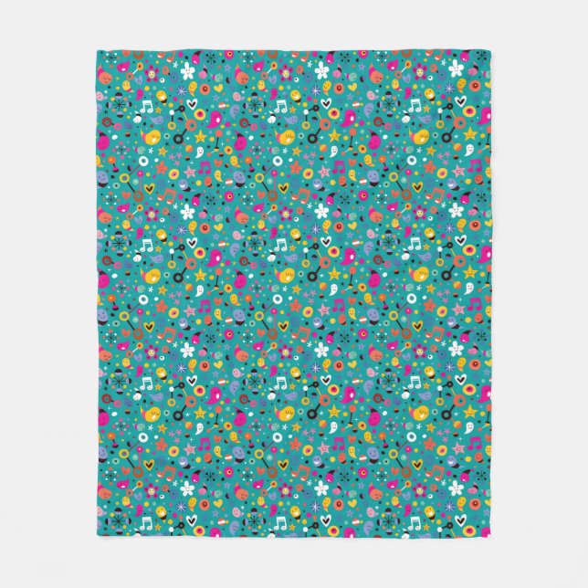 fun cartoon pattern teal fleece blanket (Front)
