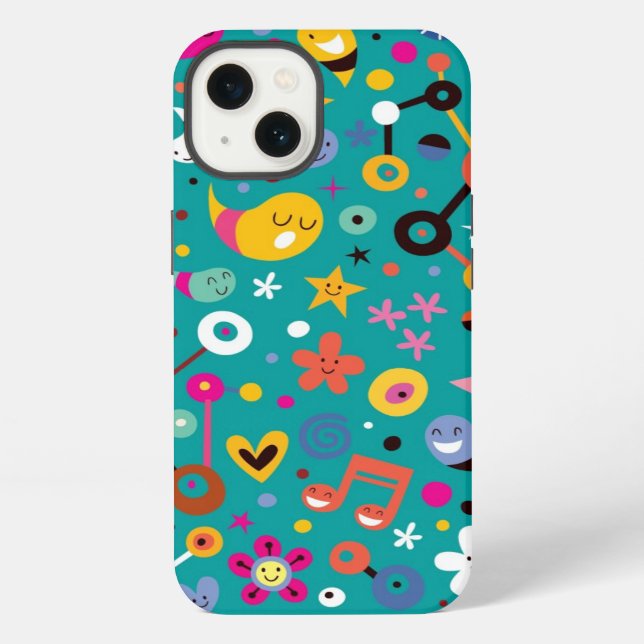 fun cartoon pattern teal iPhone case (Back)