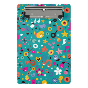 fun cartoon pattern teal mini clipboard