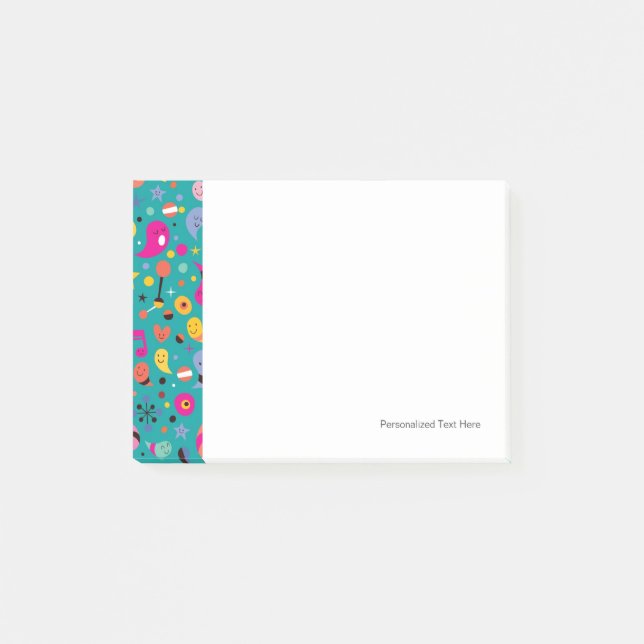 fun cartoon pattern teal post-it notes (Front)