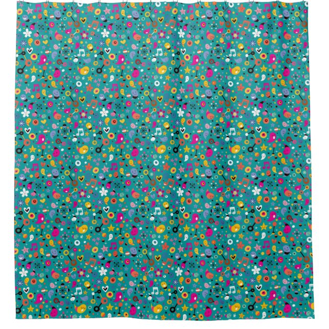 fun cartoon pattern teal shower curtain (Front)