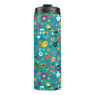 fun cartoon pattern teal thermal tumbler