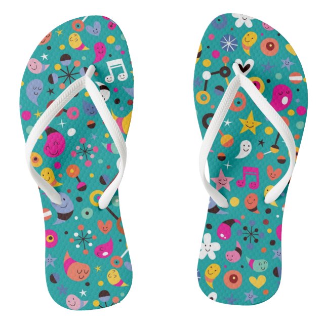 fun cartoon pattern teal thongs (Footbed)