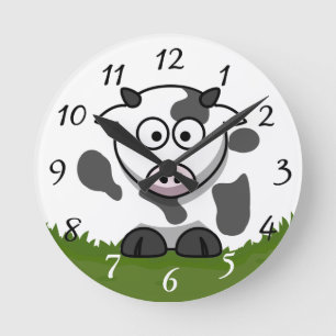 Fun Cartoon Round Cow Clock